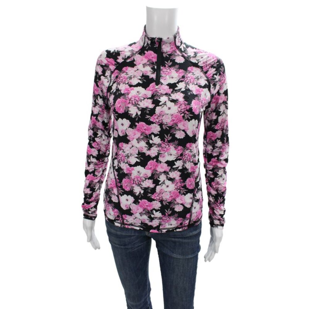 G/Fore Womens Floral Print Half Zip Long Sleeve Active Top Pink Black Size XS